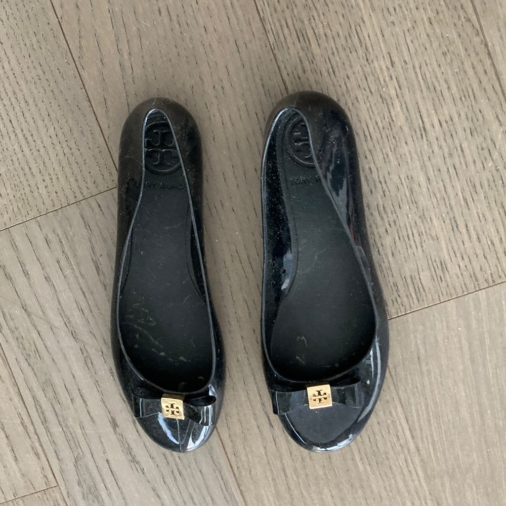 Tory Burch plastic rain flats.